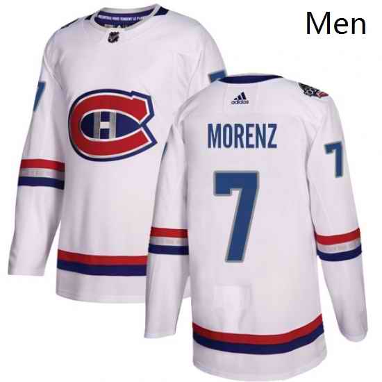 Mens Adidas Montreal Canadiens 7 Howie Morenz Authentic White 2017 100 Classic NHL Jersey